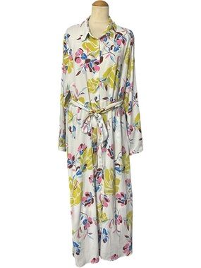 Halogen Tie-Waist Maxi Shirt Dress White Floral Size 2X